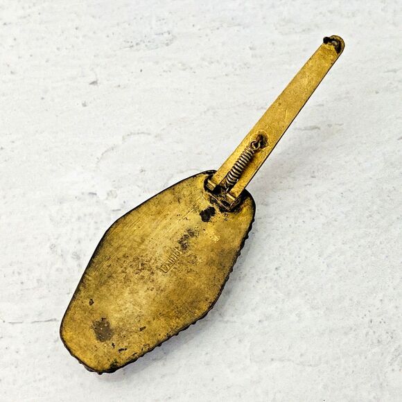 Authentic Cinnabar Dress Clip Gold Tone Hexagonal Art Deco Brass Copper 2 3/8" L - Picture 8 of 8